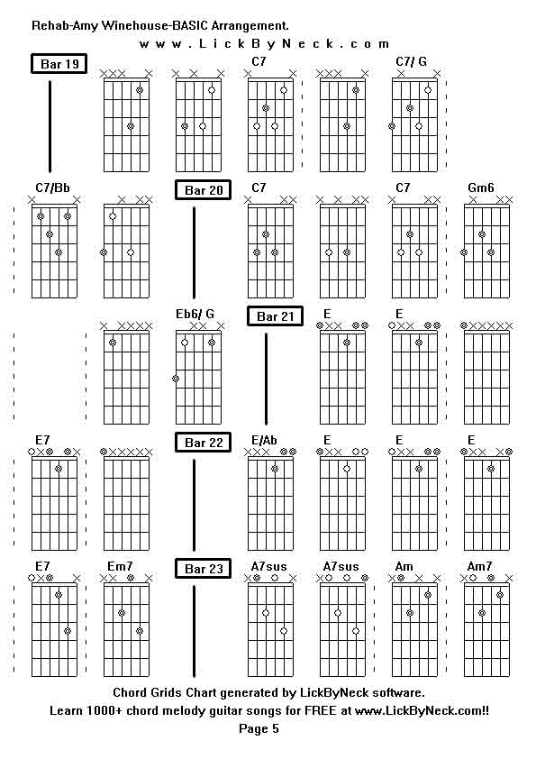 Chord Grids Chart of chord melody fingerstyle guitar song-Rehab-Amy Winehouse-BASIC Arrangement,generated by LickByNeck software.